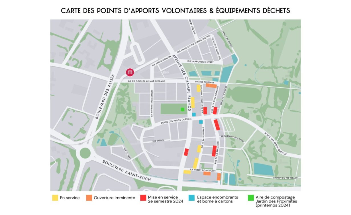 Cartes des points d'apports volontaires et équipements déchets à ViaSilva, Cesson-Sévigné