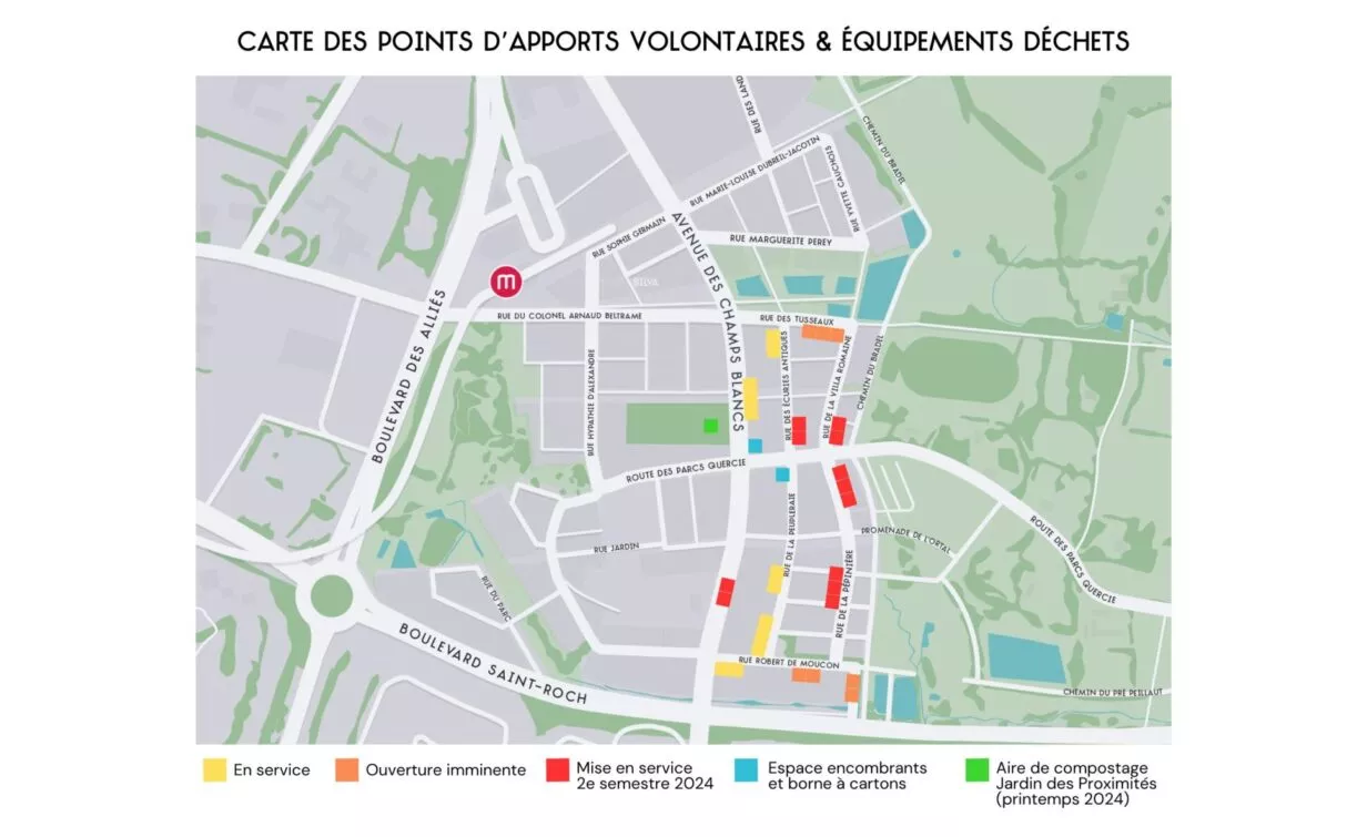 Cartes des points d'apports volontaires et équipements déchets à ViaSilva, Cesson-Sévigné